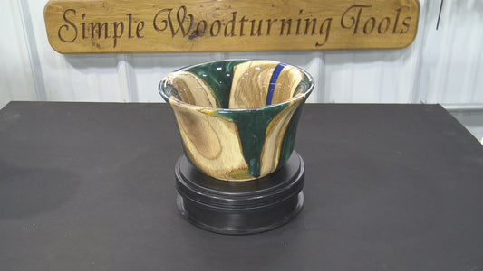 7" Oak Bowl with green and gold resin | Handmade