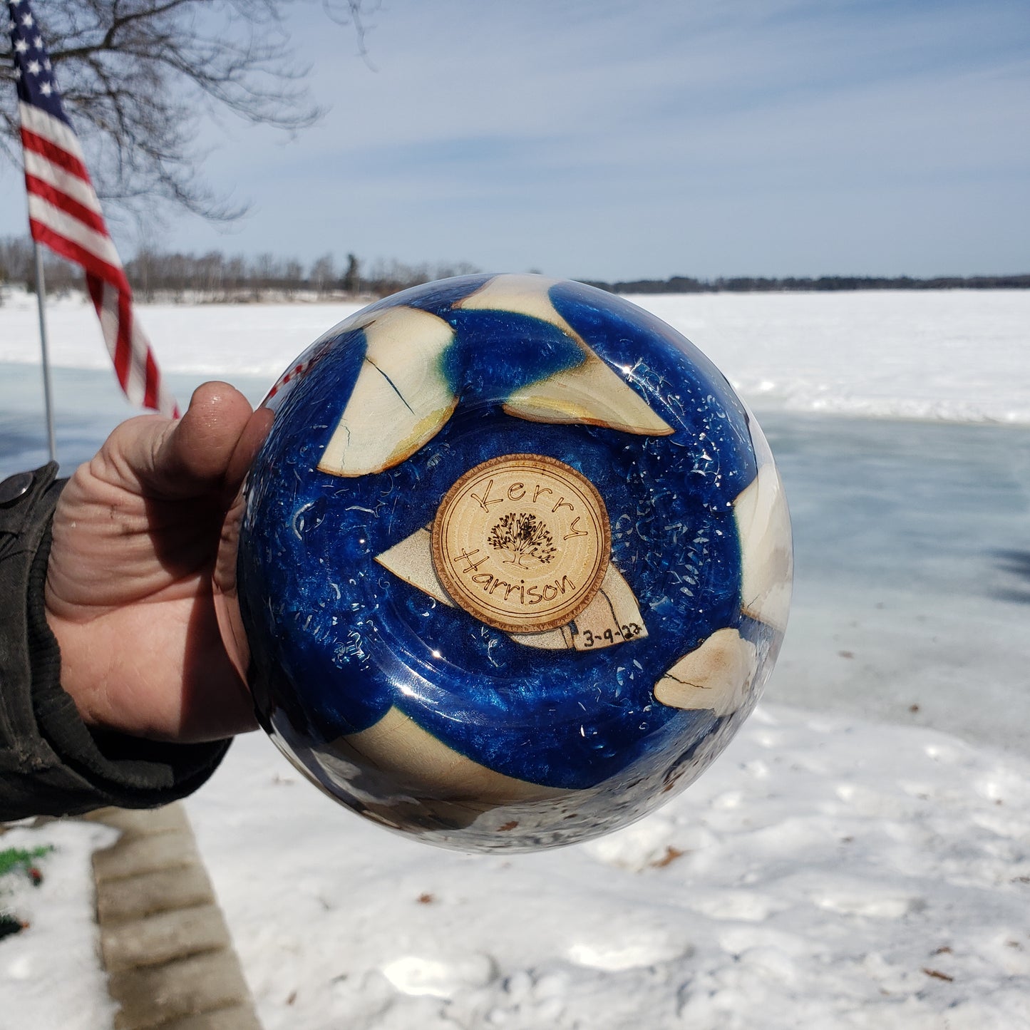 Red, Blue Resin and Silver Chip Bowl | Handmade