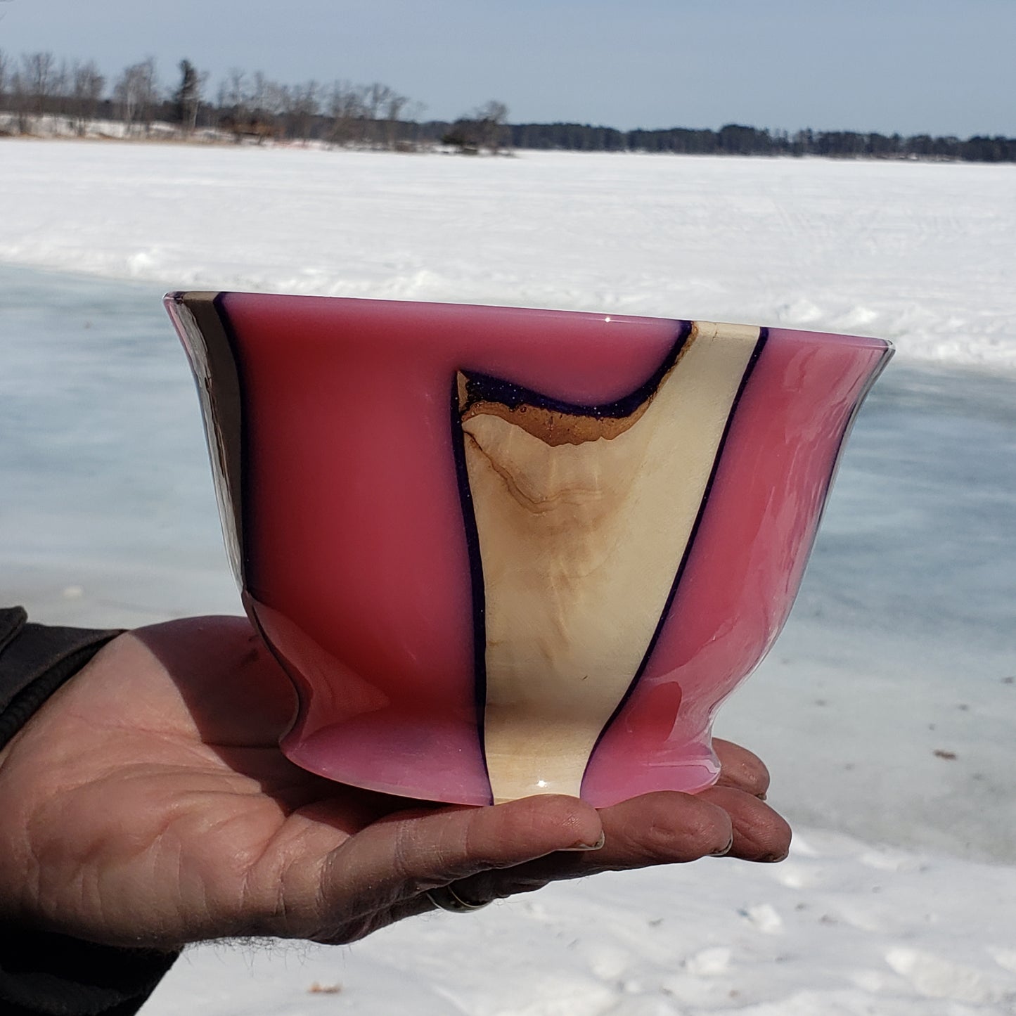 Pink Resin and Wood Bowl | Handmade