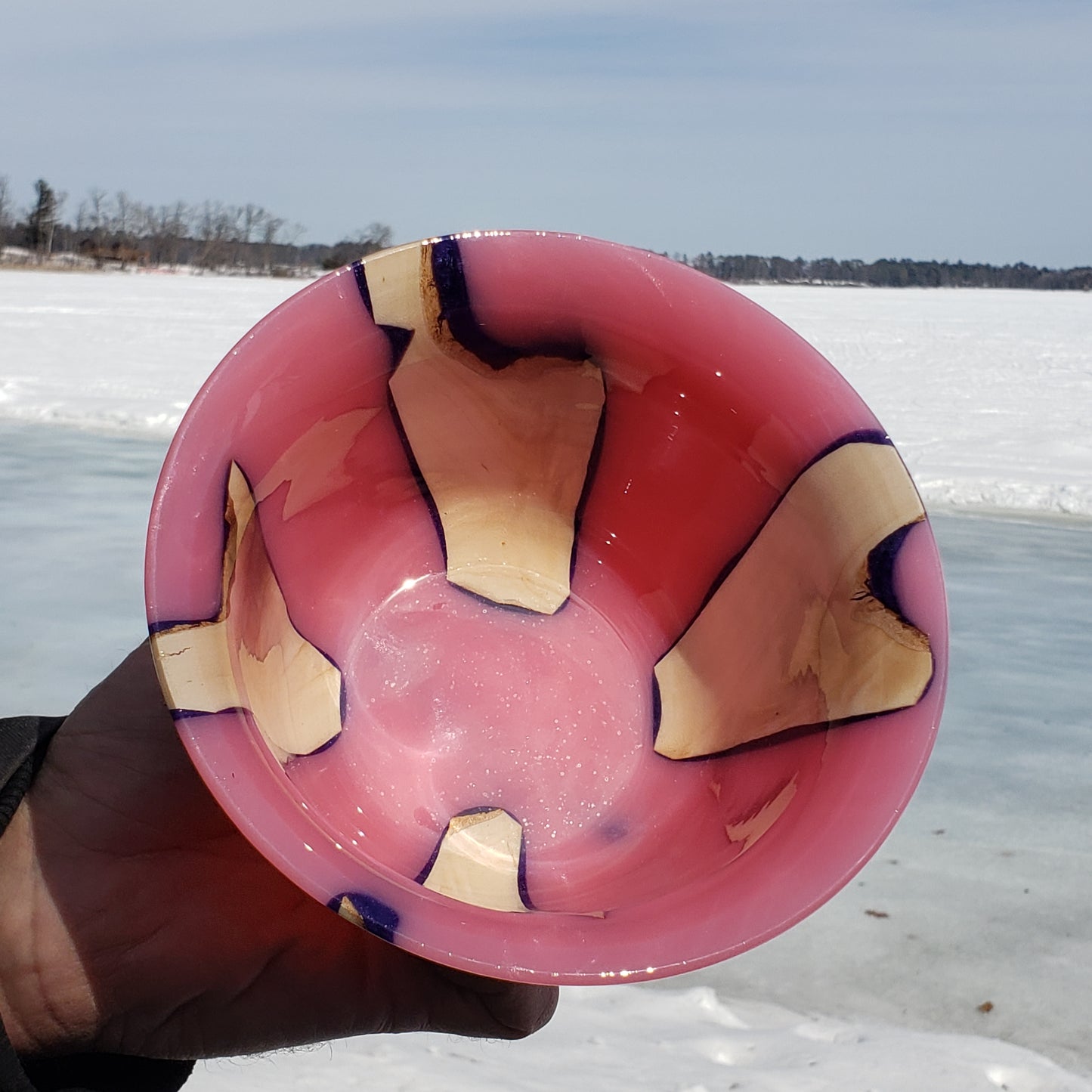 Pink Resin and Wood Bowl | Handmade