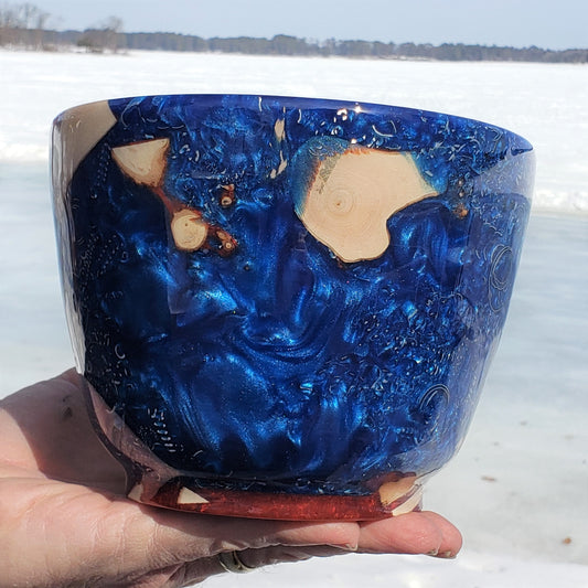 Blue Resin and Silver Chip Bowl | Handmade