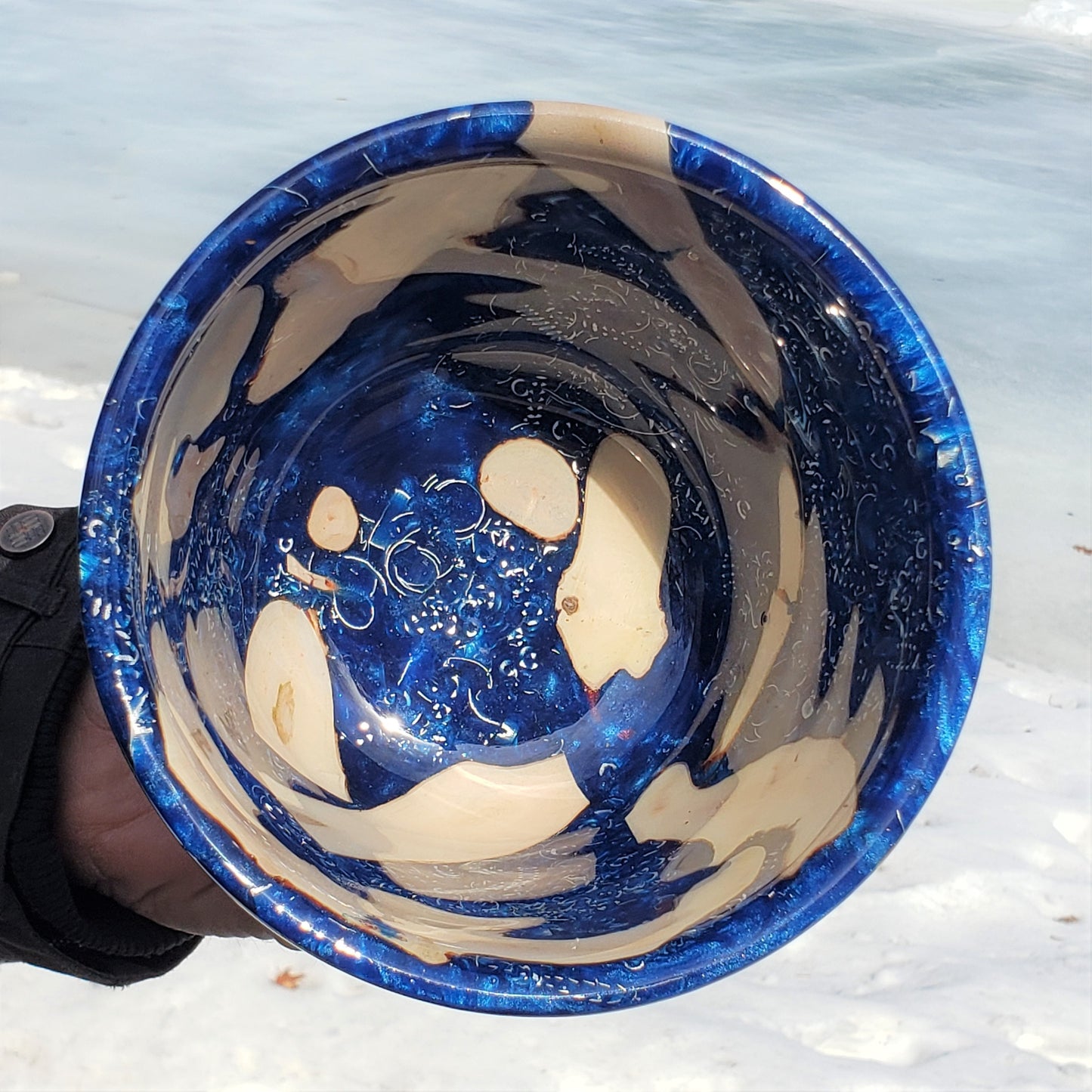 Blue Resin and Silver Chip Bowl | Handmade