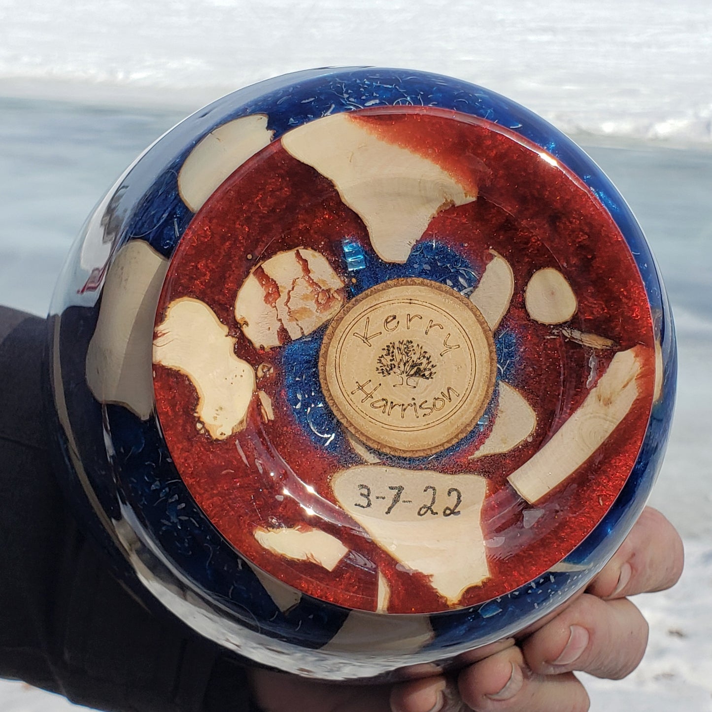 Blue Resin and Silver Chip Bowl | Handmade